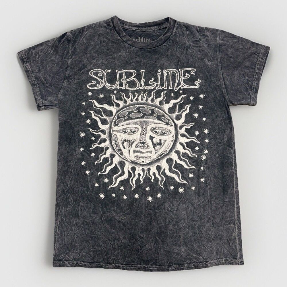Sublime Sun Face Band Tee Acid Wash Black Graphic T Shirt Grunge Goth Size Small
